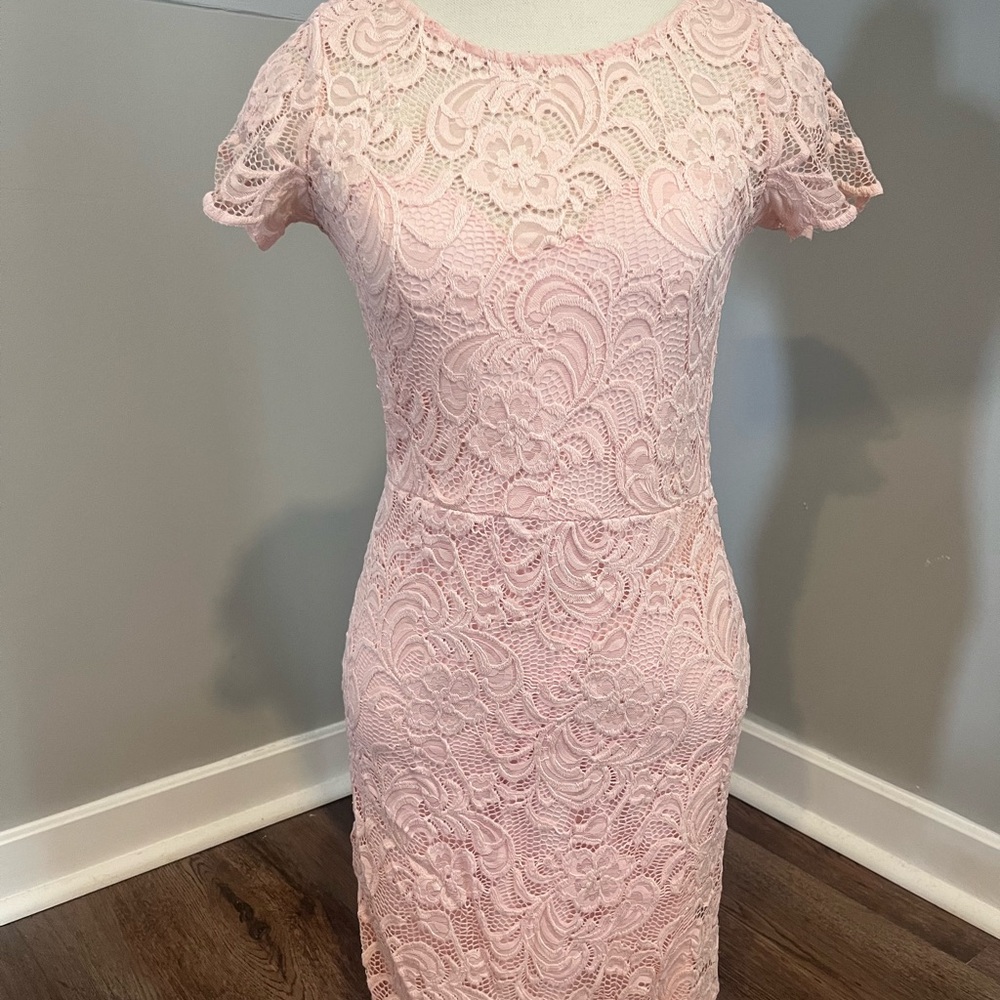 Women's Pink Lace Sheath Dress